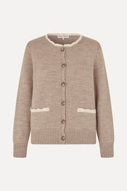 Stine Goya Crochet Trim Cardigan Knit Dark Oak