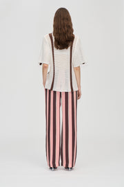 Stine Goya Elasticated Long Pants Pants Rosewood Mint Stripes