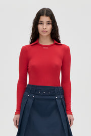 Stine Goya Long Sleeve Polo Top Top Fiery Red