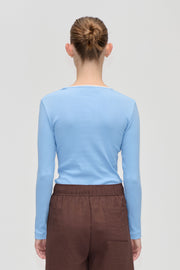 Stine Goya Long Sleeve Rib Top Top Bel Air Blue
