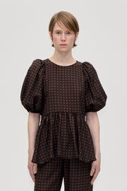 Stine Goya Puff Sleeve Peplum Top Top Morgensol Checks