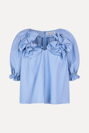 Stine Goya Puff Sleeve Top With Flower Details Top Bel Air Blue