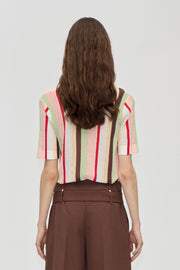 Stine Goya Short Sleeve Crochet Polo Knit Baseball Pinstripes