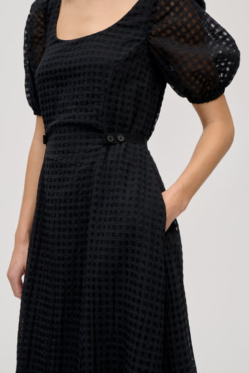 Stine Goya Adjustable Waist Voluminous Midi Dress Dress Checkered Organza