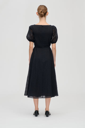 Stine Goya Adjustable Waist Voluminous Midi Dress Dress Checkered Organza