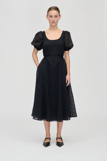 Stine Goya Adjustable Waist Voluminous Midi Dress Dress Checkered Organza