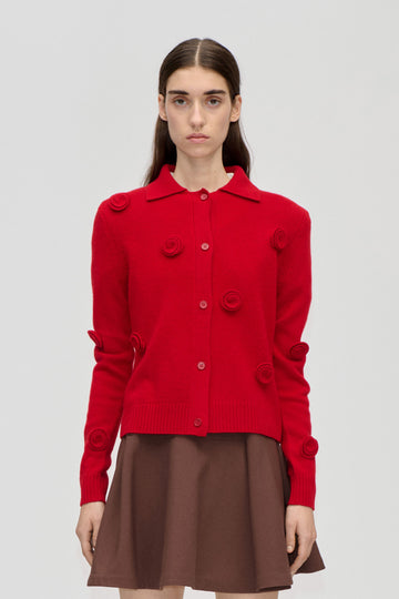 Stine Goya Button Up Long Sleeve Polo Knit Knit Velocity Red