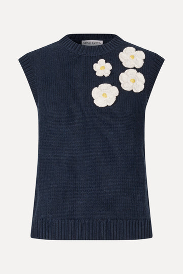 Stine Goya Crewneck Dropped Shoulder Vest Knit Navy