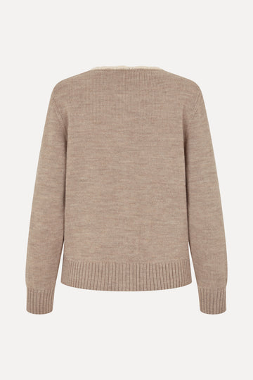 Stine Goya Crochet Trim Cardigan Knit Dark Oak