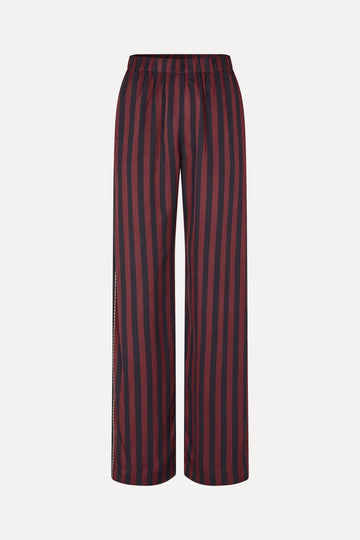 Stine Goya Elasticated Long Pants Pants Navy and Burgundy Wallpaper Stripes