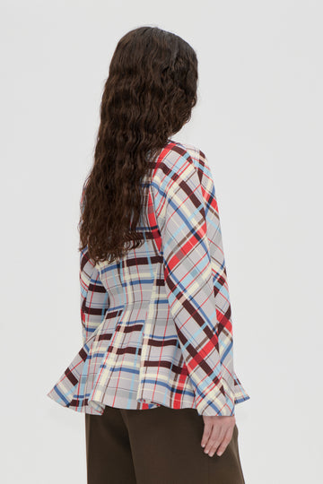 Stine Goya Flared Hem Zip-Up Top Top Scarlet Grid