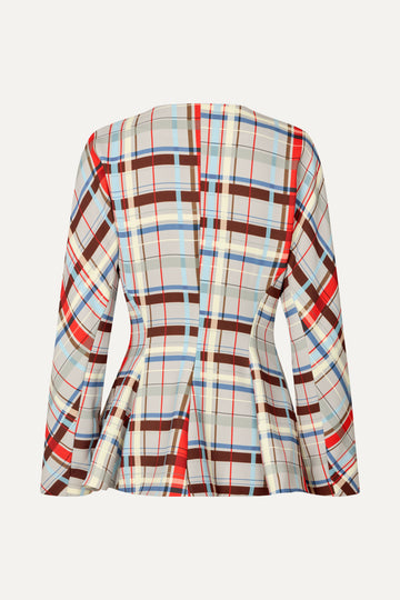 Stine Goya Flared Hem Zip-Up Top Top Scarlet Grid