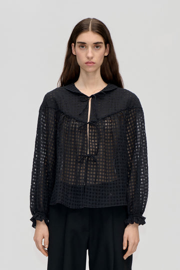 Stine Goya Flowy Long Sleeve Top Top Checkered Organza