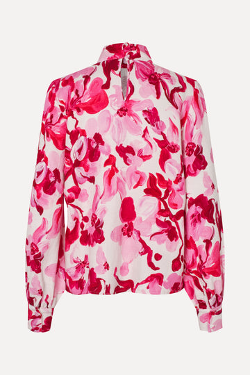 Stine Goya Gathered Highneck Long Sleeve Top Top Brush Stroke Magnolias
