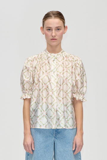 Stine Goya Gathered Top Top Sakura Check Pink