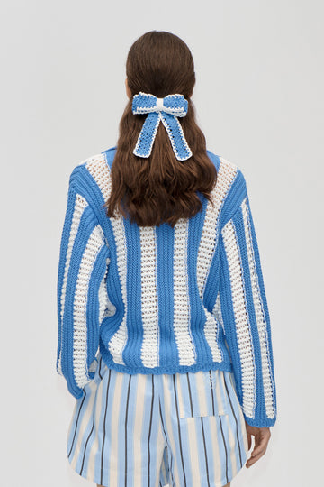 Stine Goya Knit Collar Cardigan Knit Baseball Stripes