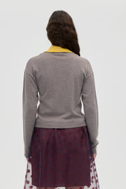 Stine Goya Layered Long Sleeve Cardigan Knit Grey / Mustard