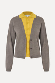 Stine Goya Layered Long Sleeve Cardigan Knit Grey / Mustard
