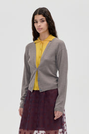Stine Goya Layered Long Sleeve Cardigan Knit Grey / Mustard