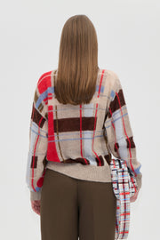 Stine Goya Long Sleeve Crewneck Knit Knit Scarlet Grid