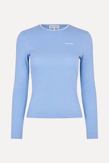 Stine Goya Long Sleeve Rib Top Top Bel Air Blue