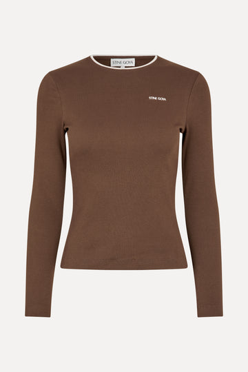 Stine Goya Long Sleeve Rib Top Top Chicory Coffee