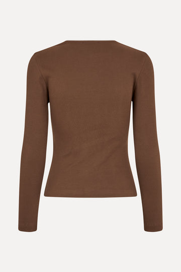 Stine Goya Long Sleeve Rib Top Top Chicory Coffee