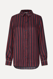 Stine Goya Long Sleeve Shirt Top Navy and Burgundy Wallpaper Stripes