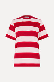 Stine Goya Loose T-Shirt Top Burgundy and Pink Stripes