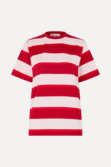 Stine Goya Loose T-Shirt Top Burgundy and Pink Stripes