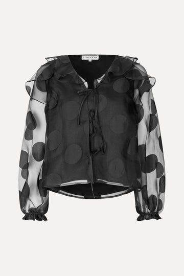 Stine Goya Multi Ruffle Raglan Top Top Dotted Black