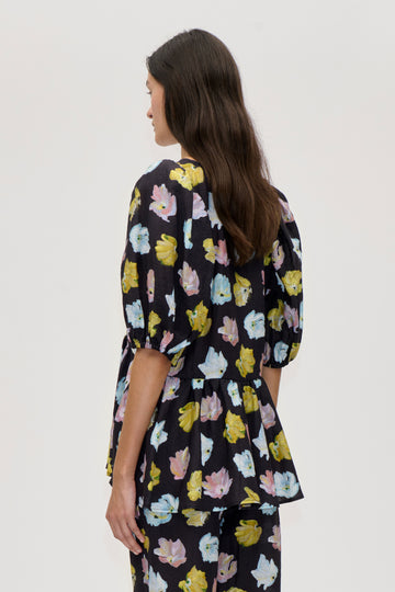 Stine Goya Puff Sleeve Peplum Top Top Morgensol Poppies