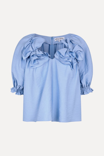 Stine Goya Puff Sleeve Top With Flower Details Top Bel Air Blue