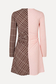 Stine Goya Ruched Waist Short Dress Dress Brown And Pink Checks