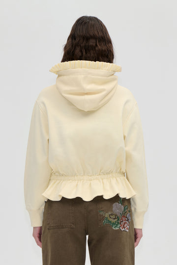 Stine Goya Ruffled Hoodie Sweatshirt Top Buttercream