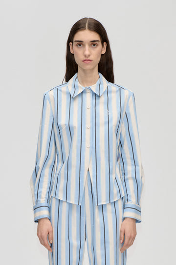 Stine Goya Sharp Hem Boxy Shirt Top Lightwave Stripes