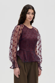 Stine Goya Sheer Peplum Top Top Polka
