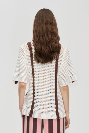 Stine Goya Short Sleeve Bowling Polo Knit Baseball Stripes