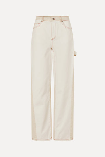 Stine Goya Twist Knee Seam Denim Pants Pants Natural / Contrast Red