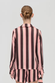 Stine Goya Wide Point Collar Shirt Top Rosewood Mint Stripes